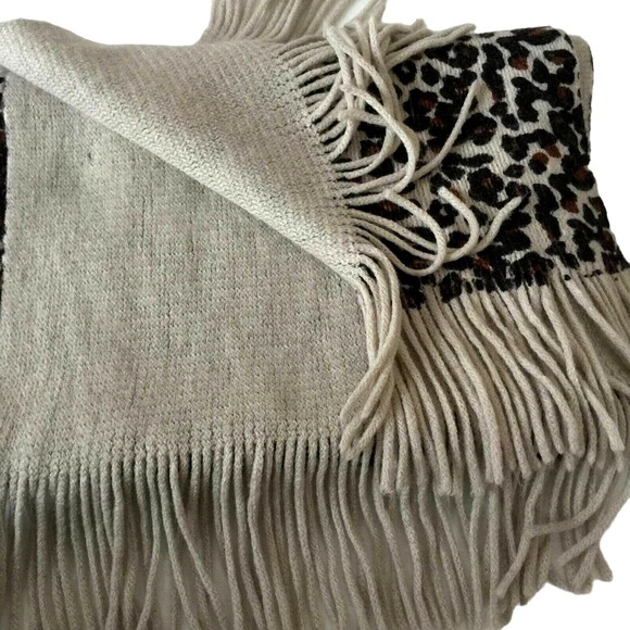 Cejon Leopard Winter Scarf Brown Cream Animal Print Fringed Warm Long Soft 64" - Picture 2 of 4